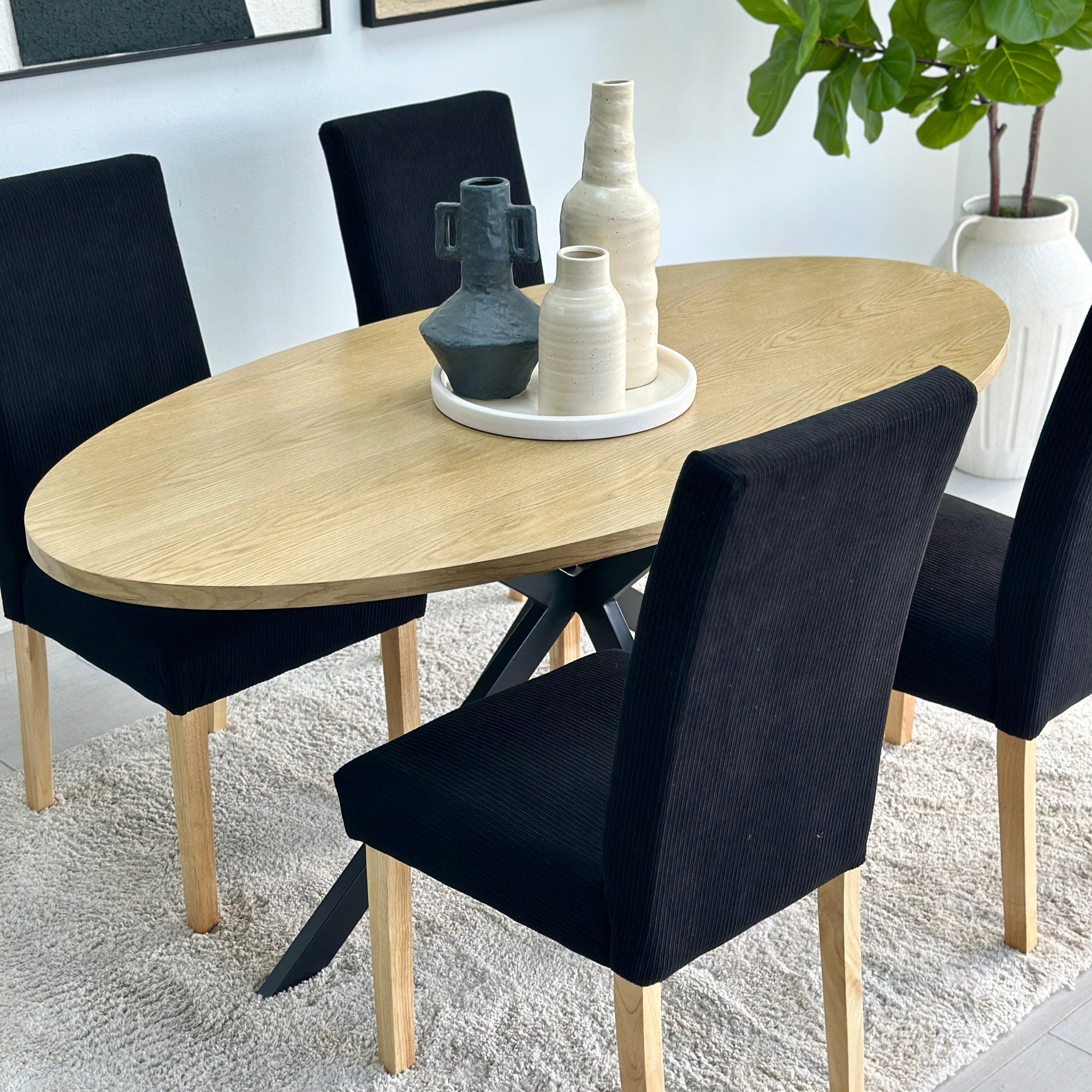 Harmonic Natural Top Oval Dining Table Set SALE