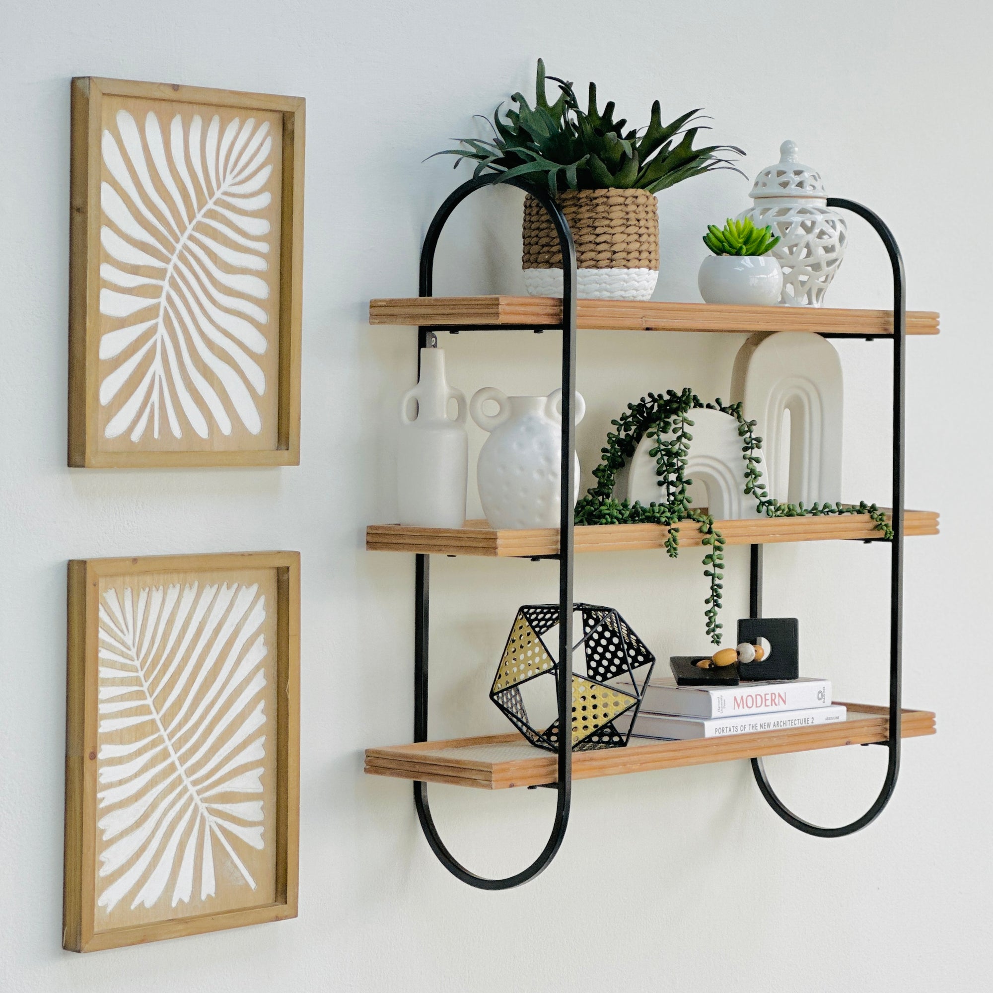 3 Tier Metal and Wood Wall Shelf – Decocrated