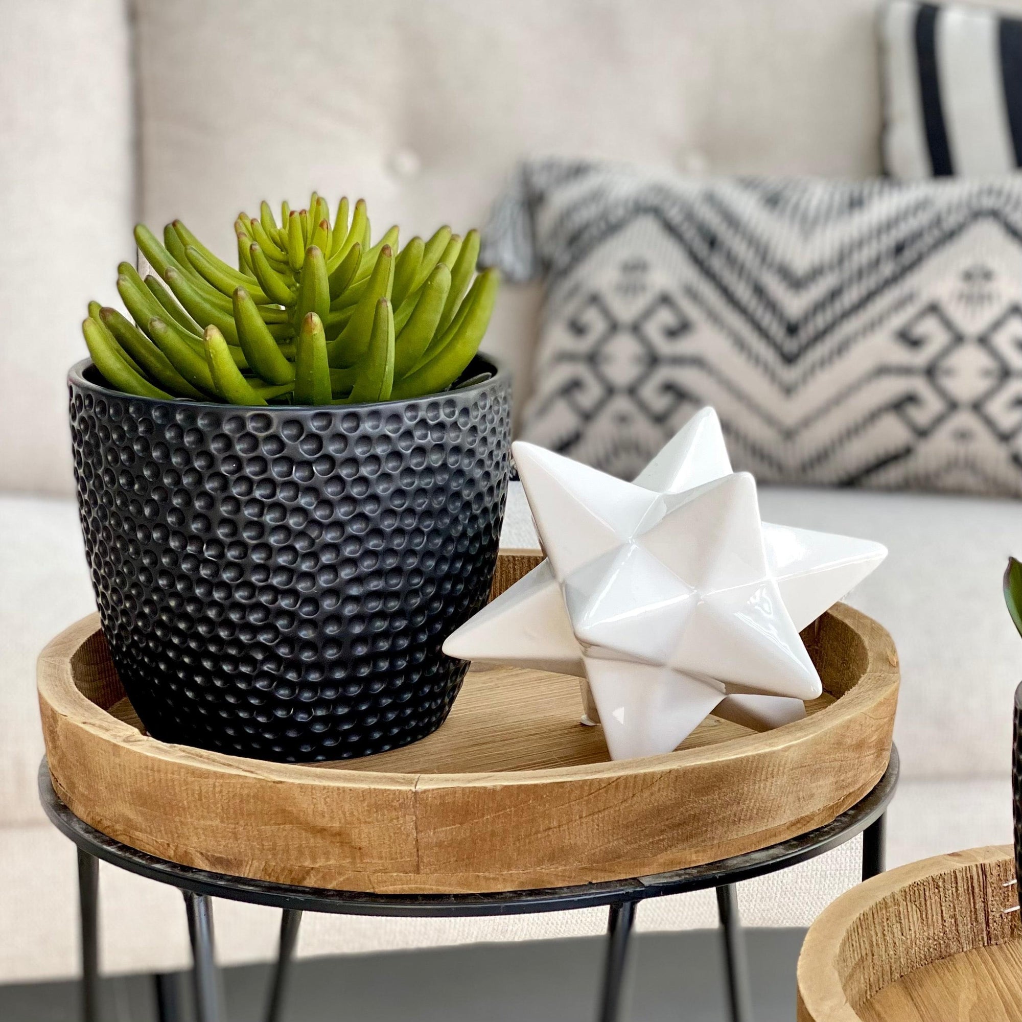 "Freckles" Large Black Ceramic Round Pot