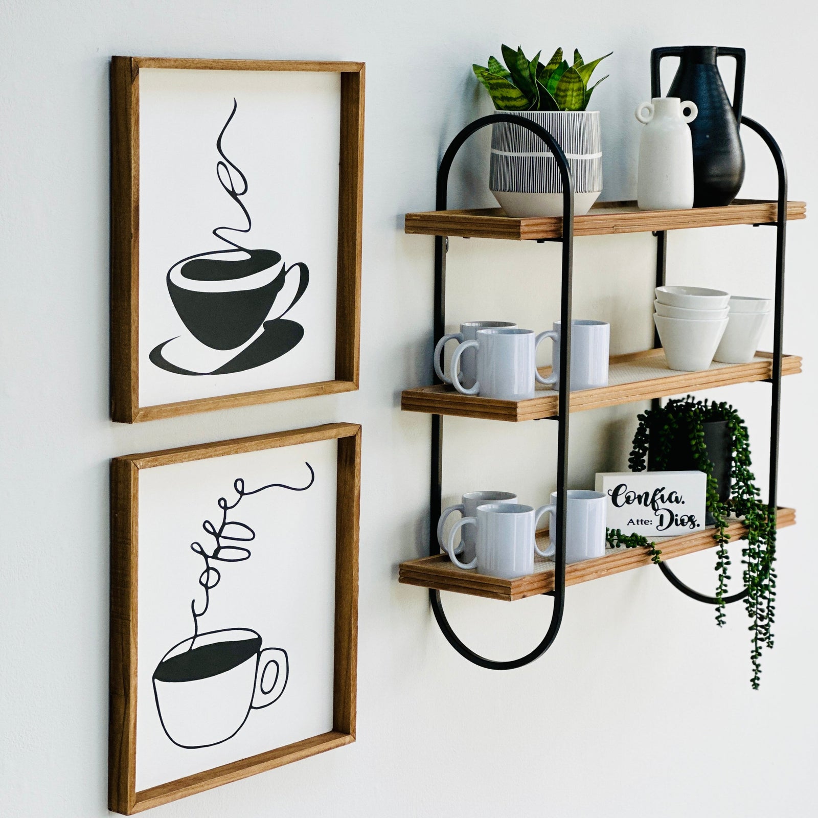 3-Tier Wood and Metal Wall Shelf