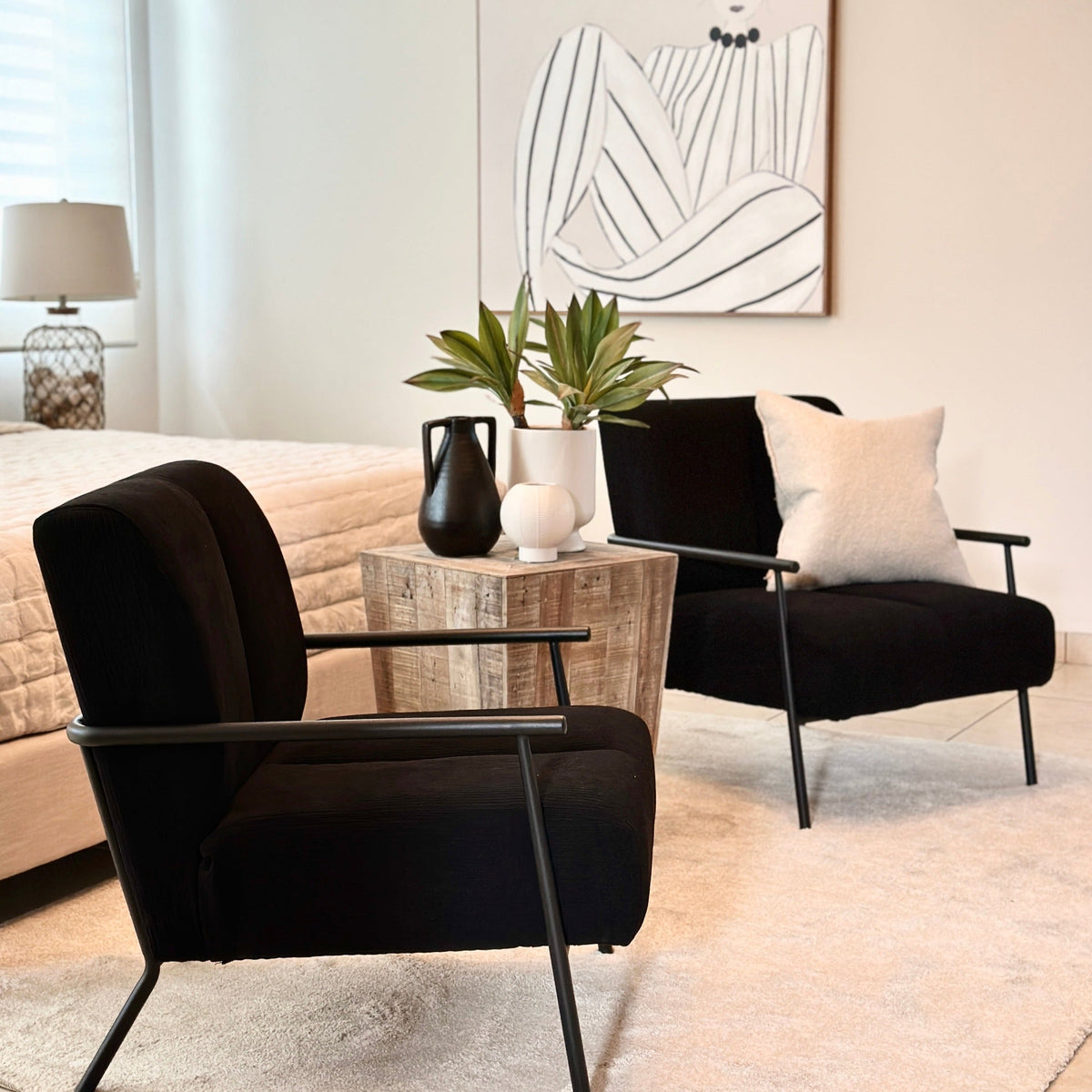 Moderna Lounge Chair Black Corduroy Fabric