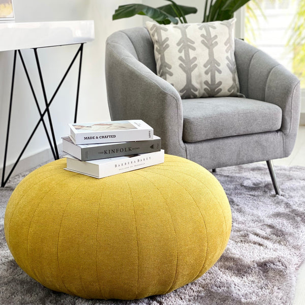 Wide Round Big Pouf Yellow Ottoman - Decora Home