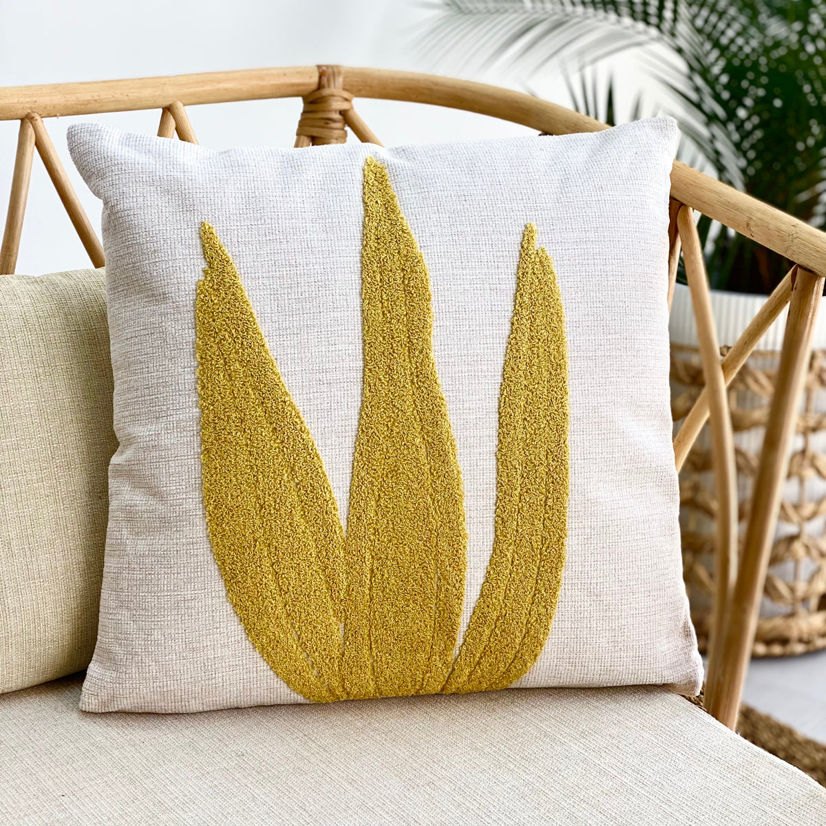 Embroidered Mustard Leaves Pillow