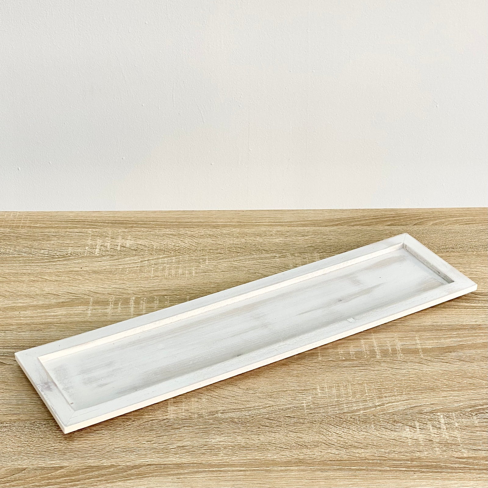 White Wash Wooden Long Tray