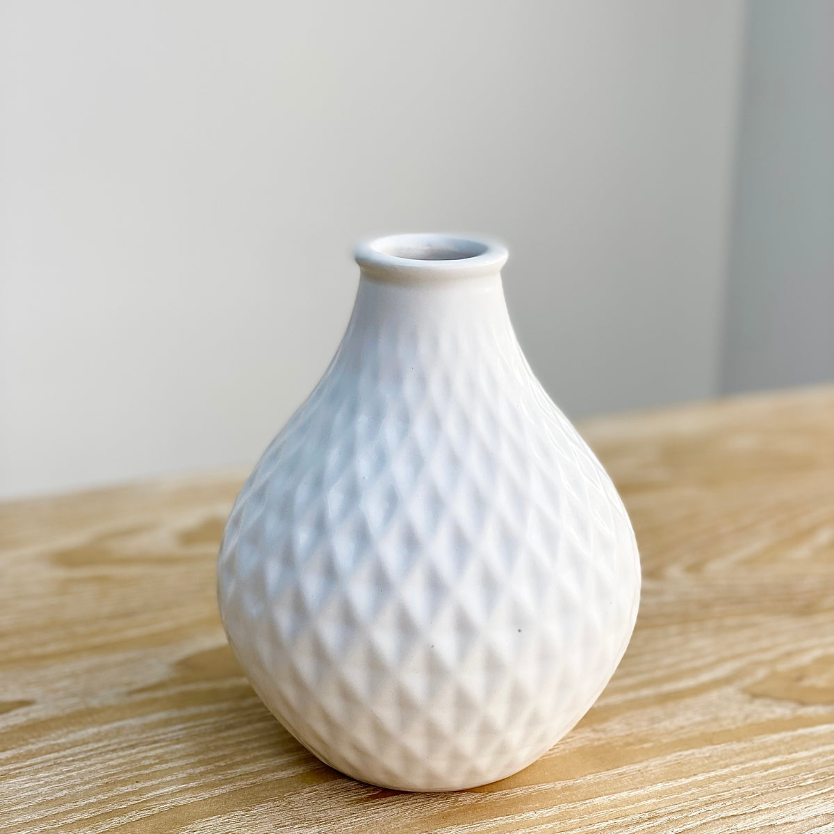 Ceramic Round Bellied Embossed White Vase