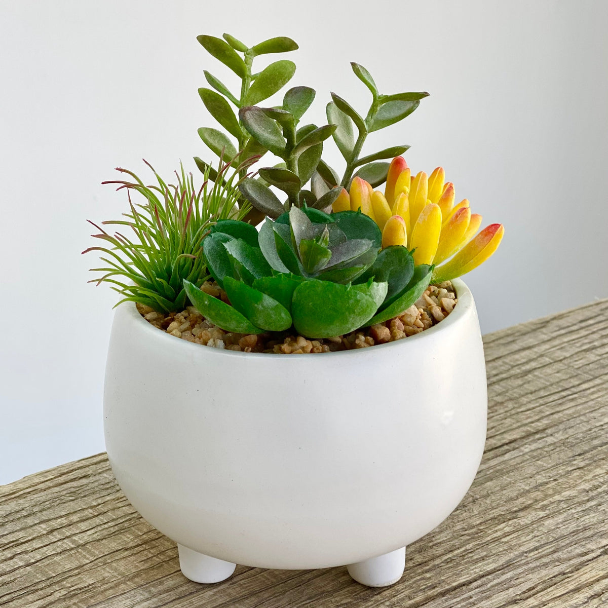Mini Planter Green and Yellow Assortment Faux Succulent