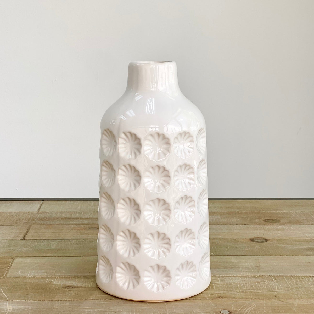 Ceramic Round White Bottle Vase 10.25"
