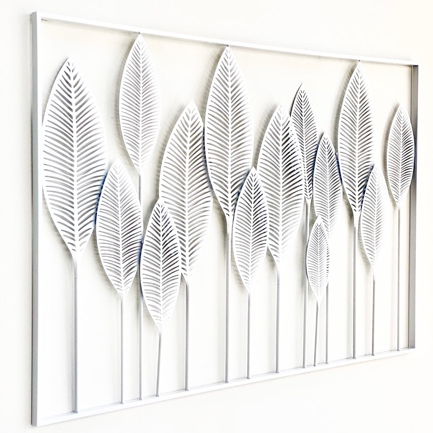 Metal Wall Art of White Leaves