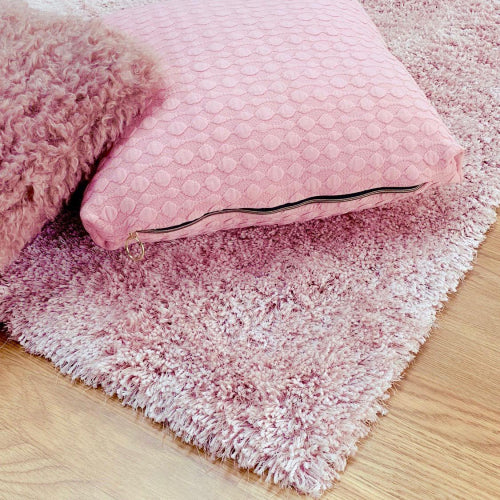 Modern and Stylish Square Pink Shaggy Leafy Rug - Decora Home