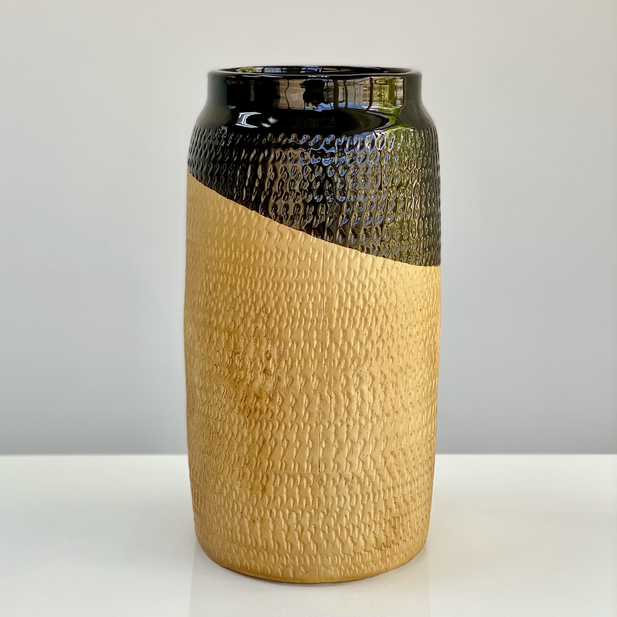 Rattan Look Vase with Black Design