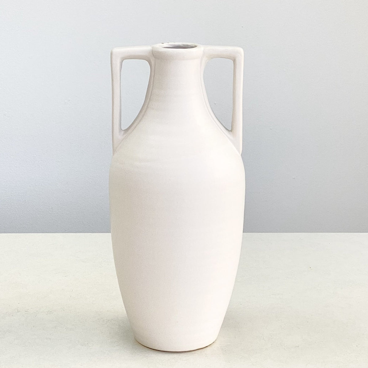 Ceramic White Bottle Vase with Side Handles
