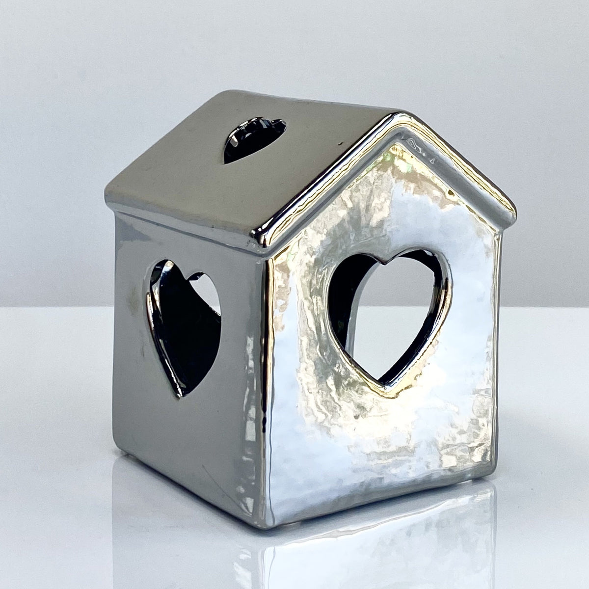 Little Silver Ceramic House With Heart