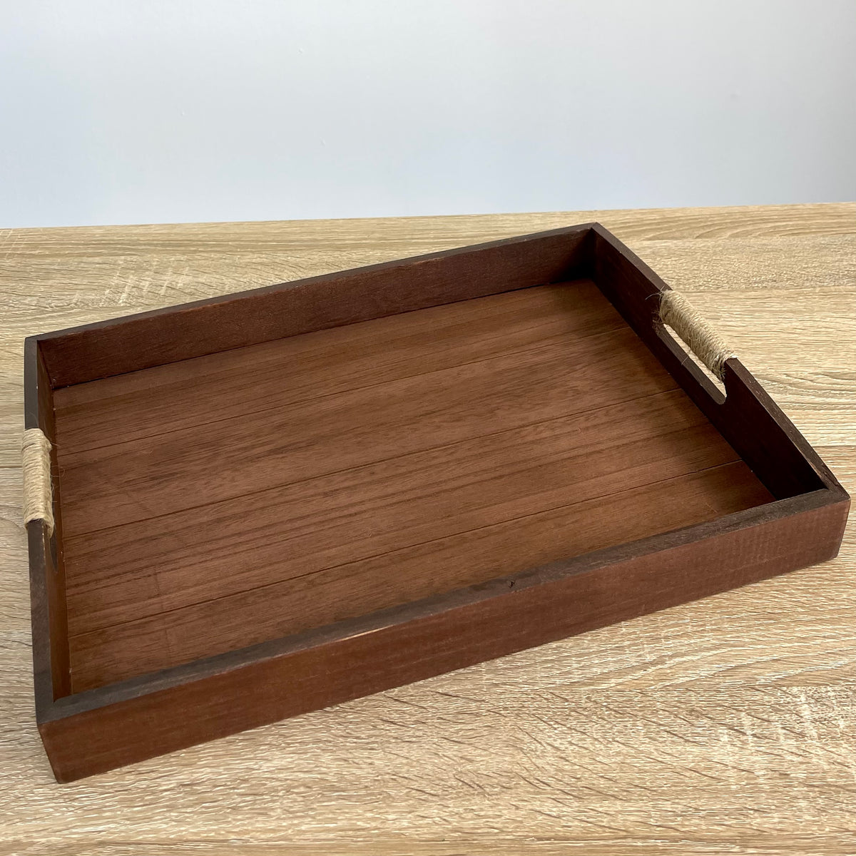 Wooden Tray With Rope Covered Handles