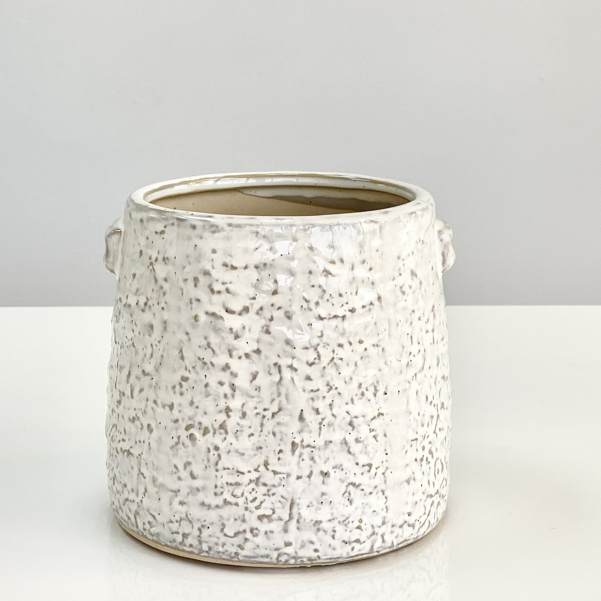 Glossy Stuccoed White Ceramic Pot