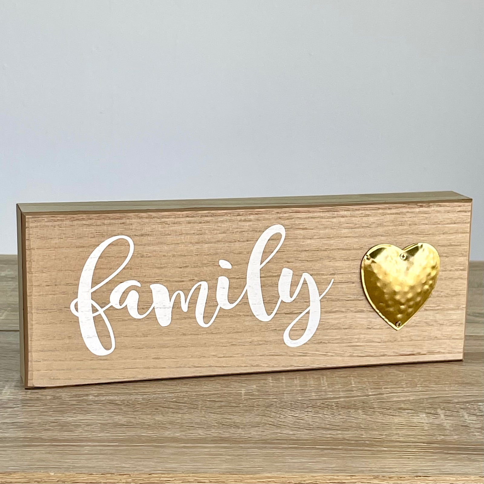 Family Wooden Sign With Gold Heart