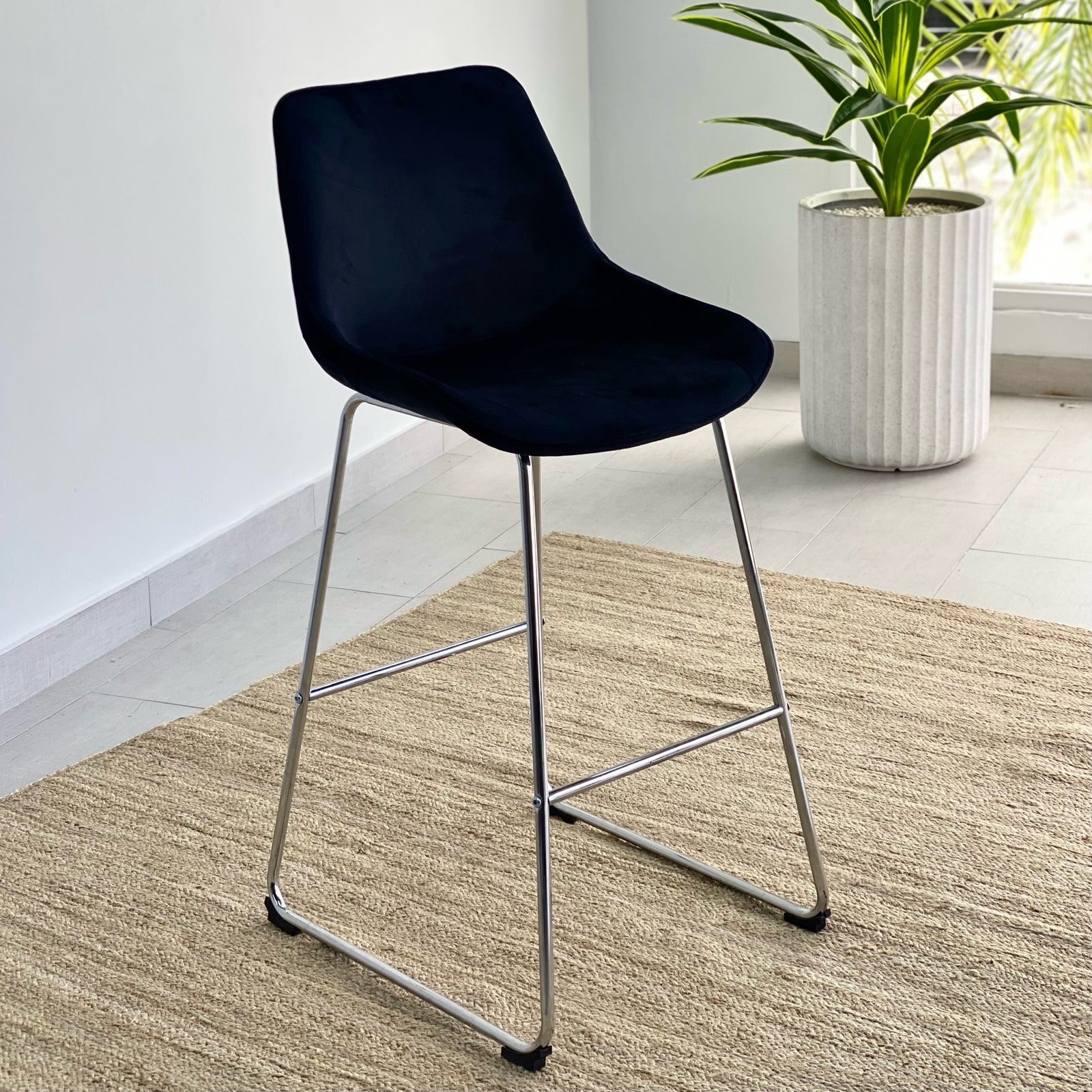Black Velvet High Bar Stool Chrome Leg