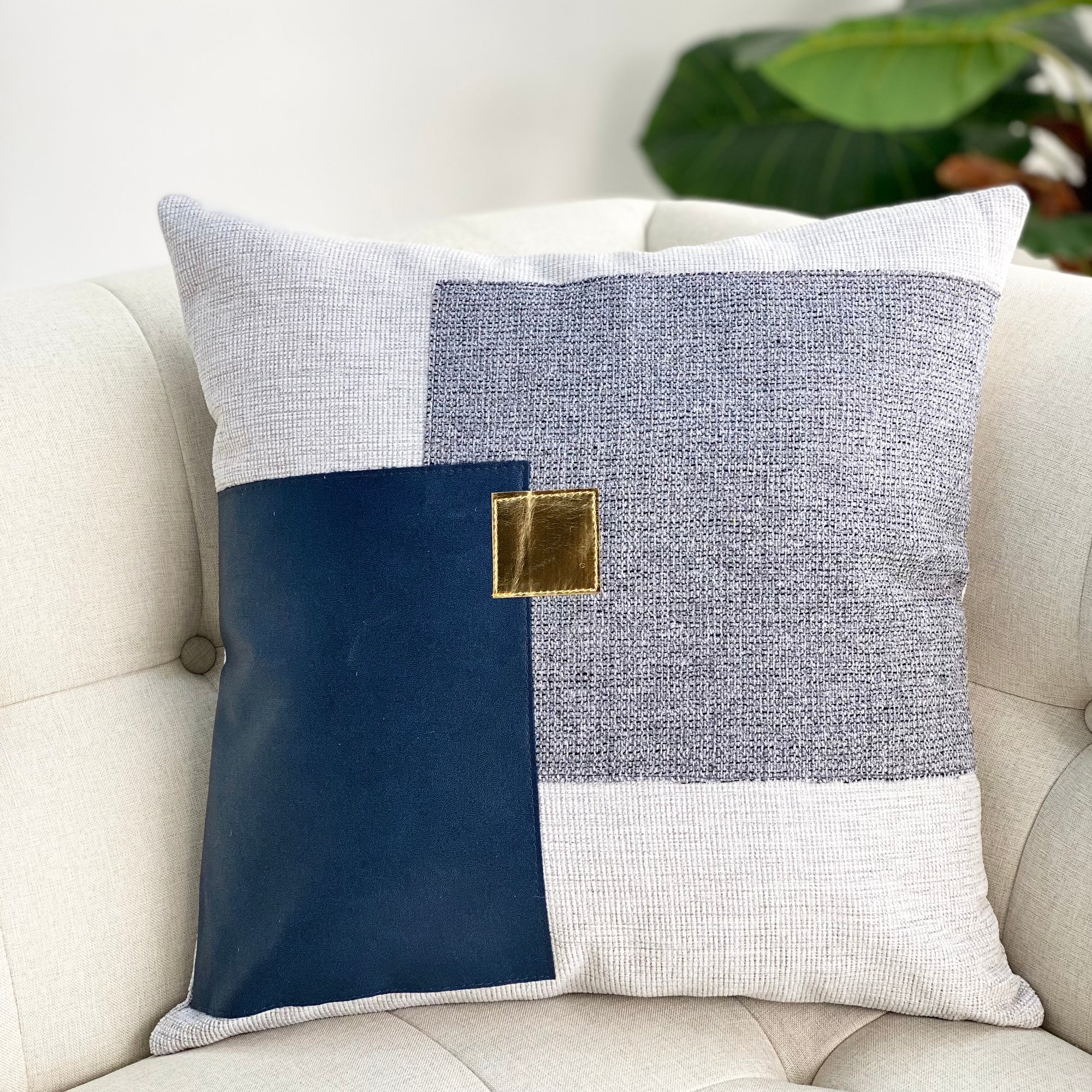 Overlapping Squares Blue Pillow