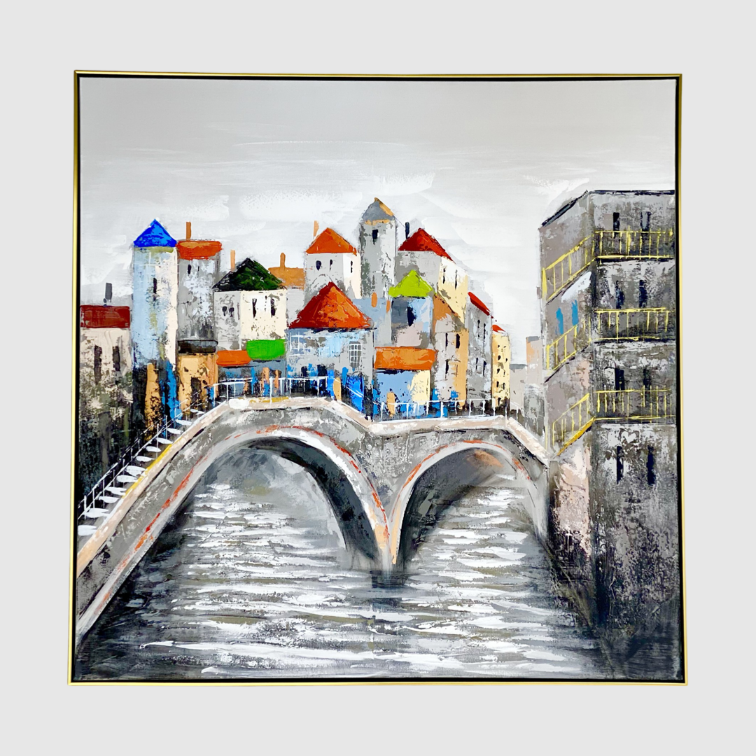 Picturesque Village Oil Framed Hand Painted Wall Art