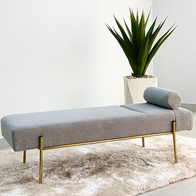Minimalist Gray Fabric Bench Golden Frame