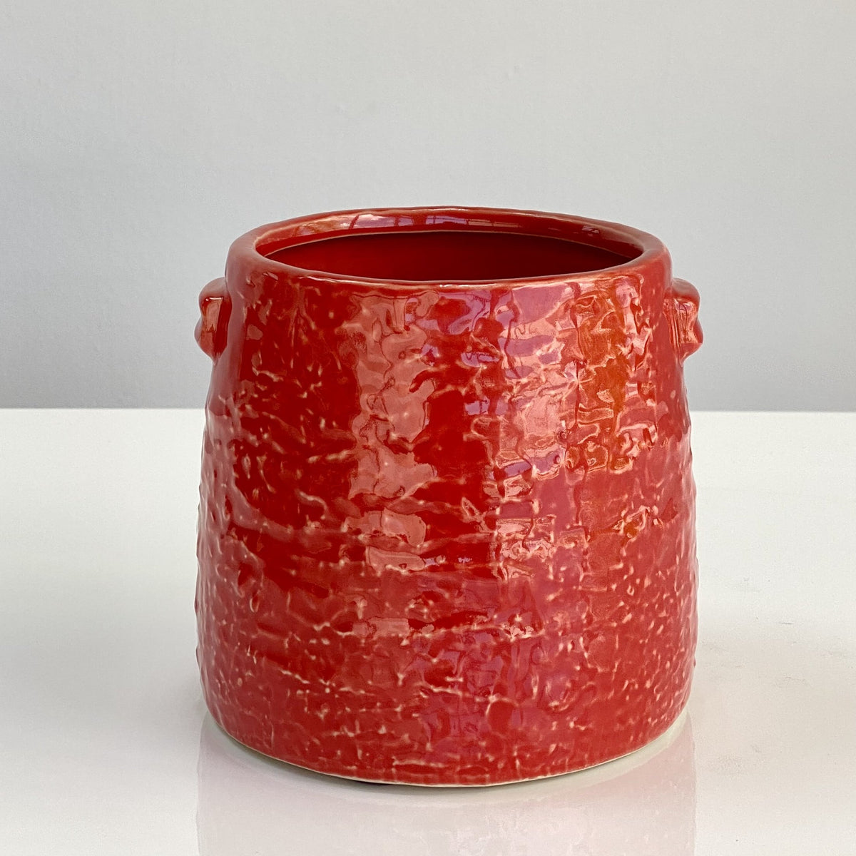 Glossy Stuccoed Red Ceramic Pot