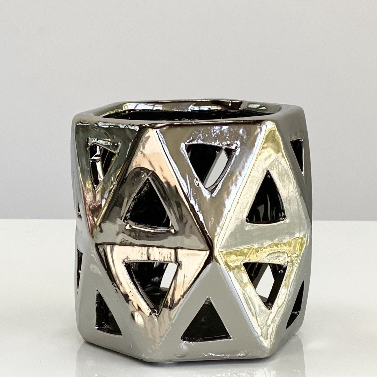Geometric Design Ceramic Silver Vase