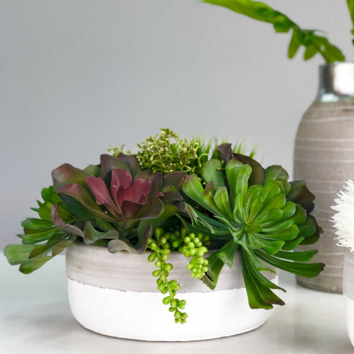 White Base Stripe Cement Vase