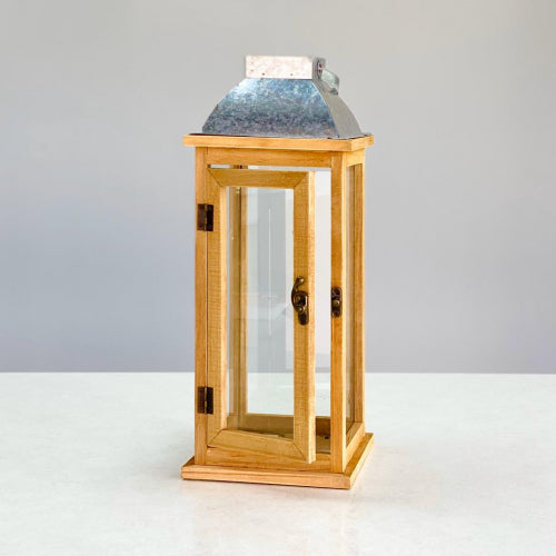 Large Ocre Wooden & Metallic Lantern