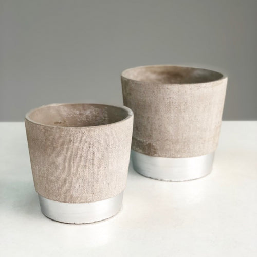 Silver Stripe Round Cement Vase