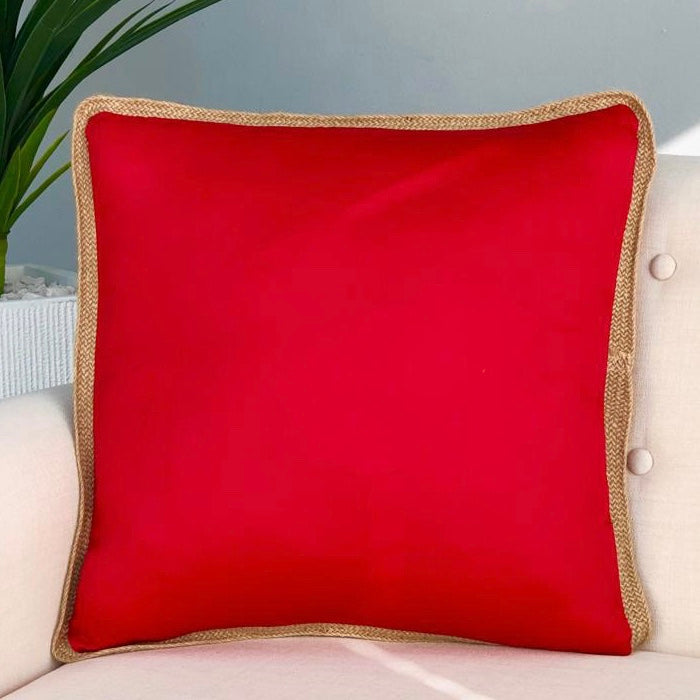 Solid Red Jute Rim Pillow