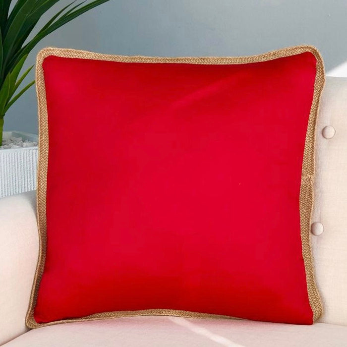 Solid Red Jute Rim Pillow Decora Home
