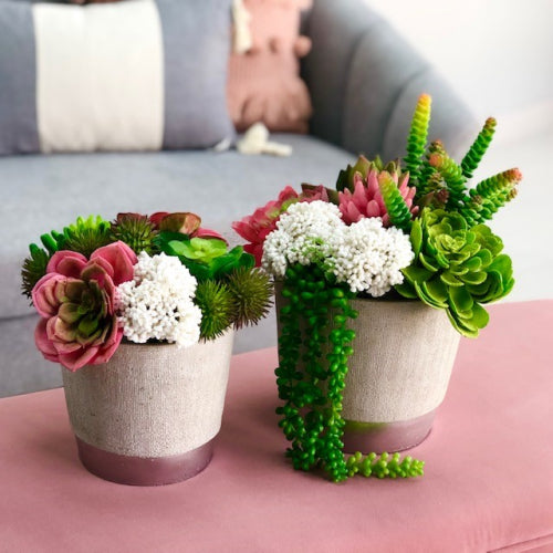 Silver Stripe Round Cement Vase