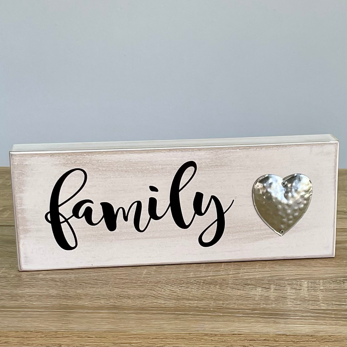 Family Wooden Sign With Silver Heart