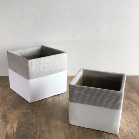White Base Stripe Cement Vase