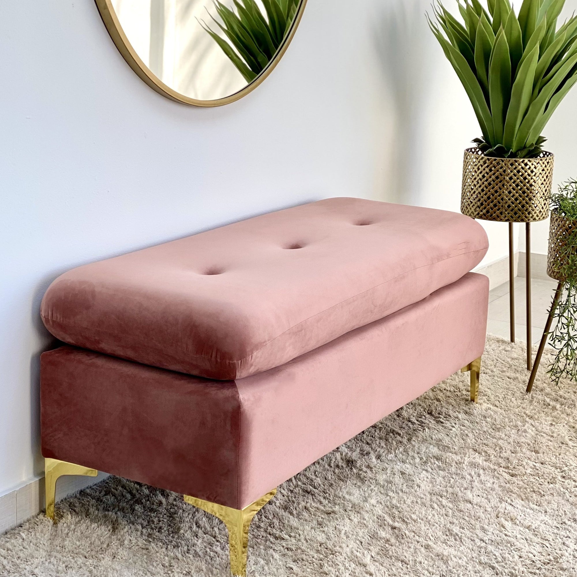 Royal Pink Velvet Bench