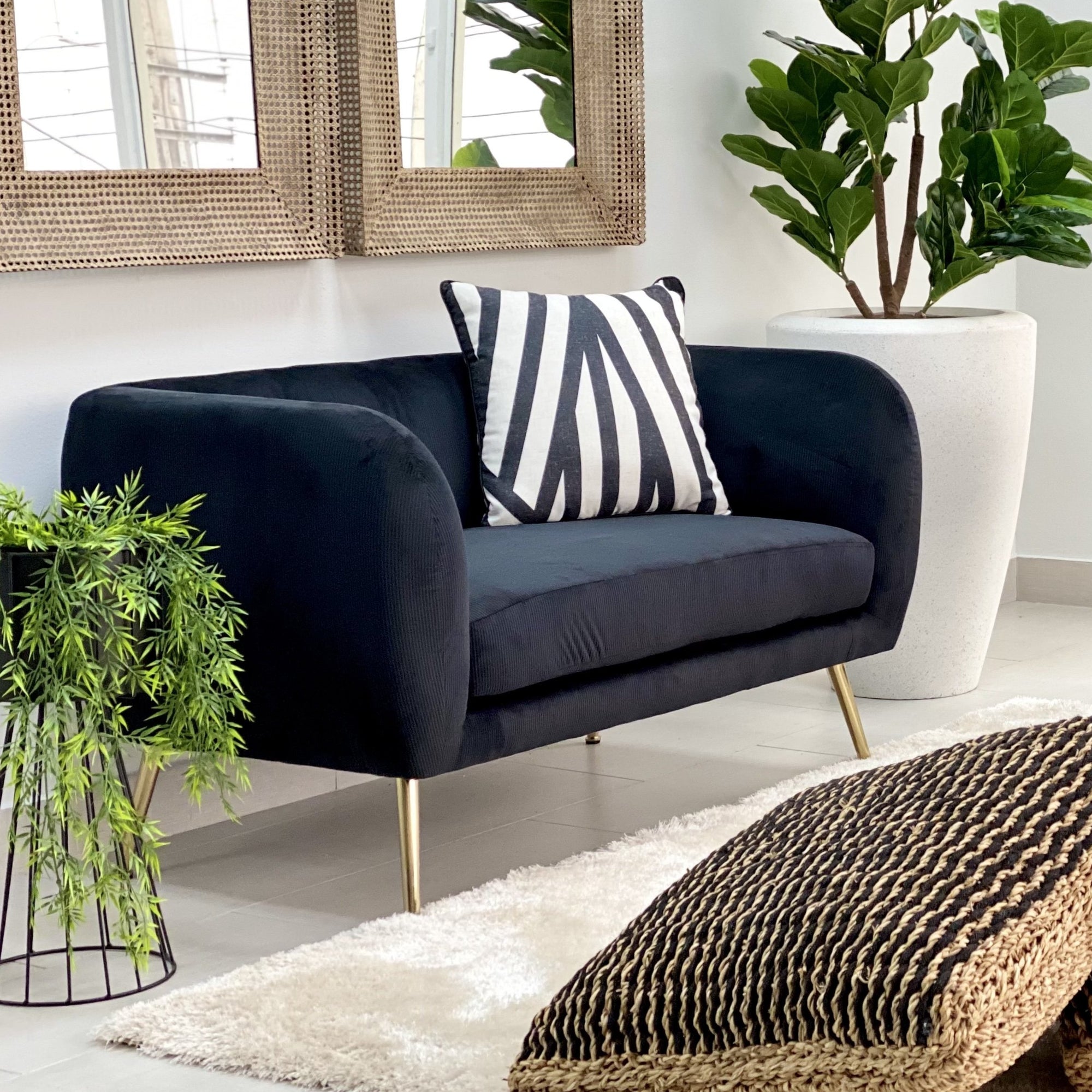 Contemporary Tub Black Corduroy Love Seat