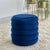 Ribbed Round Velvet Blue Ottoman