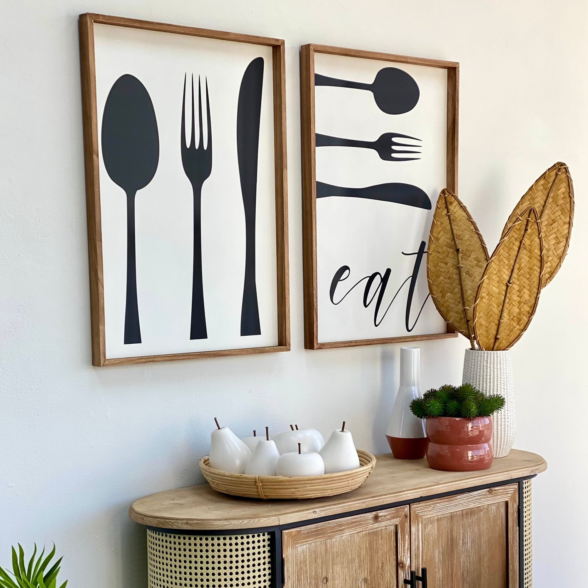 Knife Fork and Spoon and Eat Wooden Wall Art
