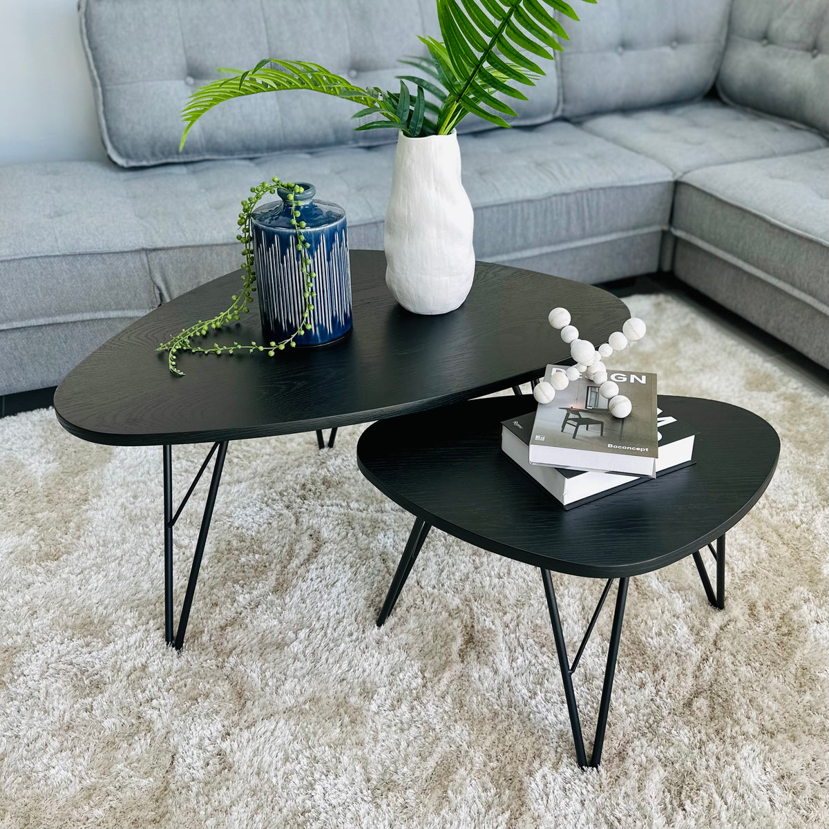 Curved Triangle Black Coffee Table Set