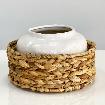 Ceramic White Short Vase With Basket