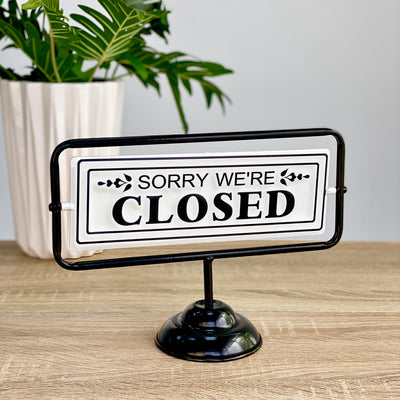 Metal Tabletop Flip Sign with "Open & Closed" Writing Message
