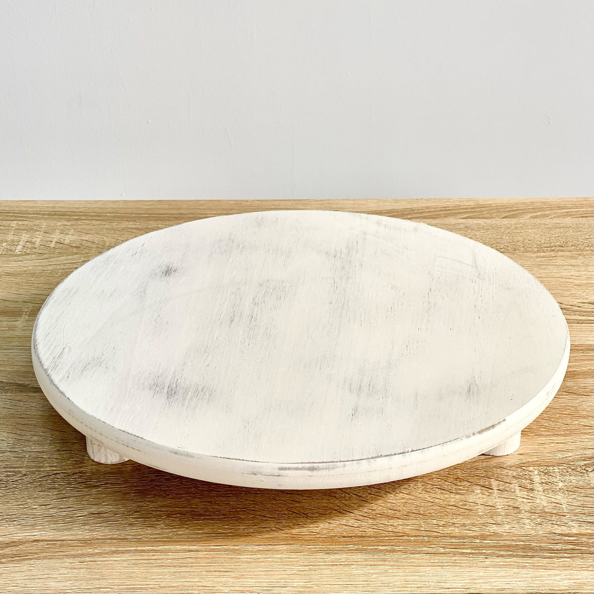 White Wash Round Wooden Tray With Legs
