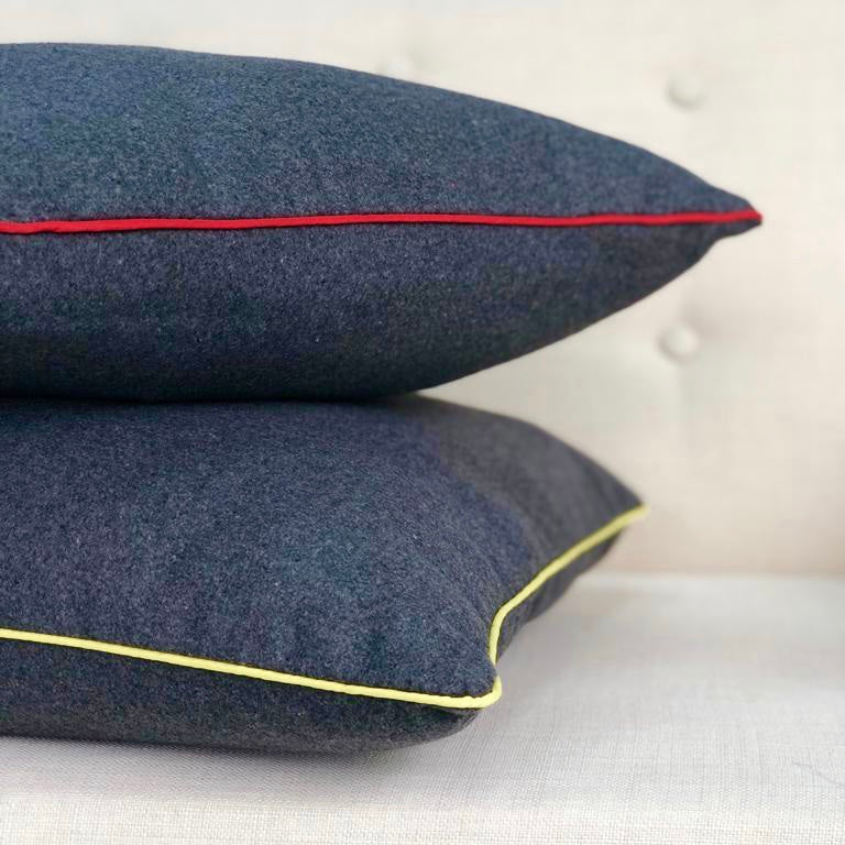 Solid Gray & Red Pipping Pillow
