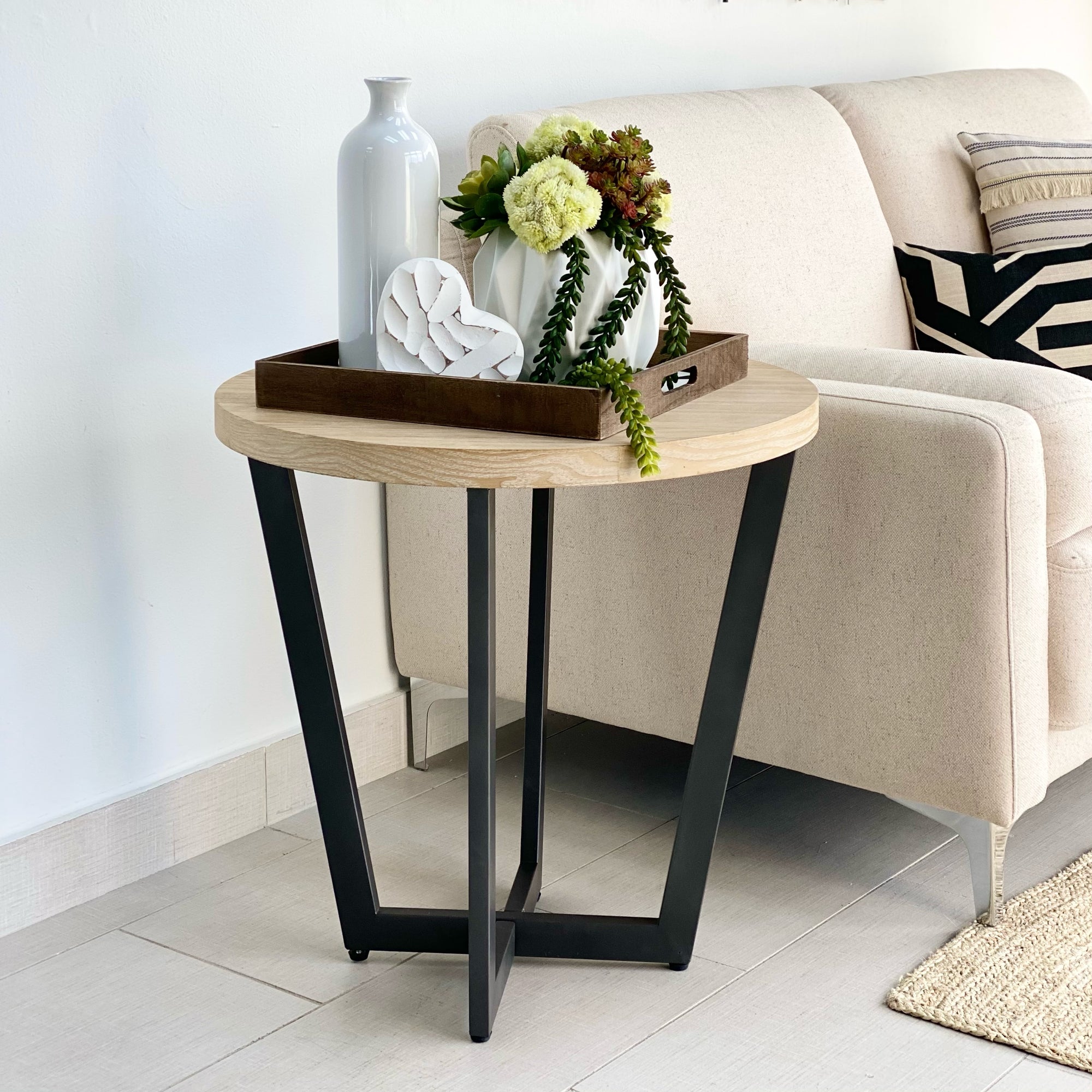 Valencia Natural Wood Top Side Table