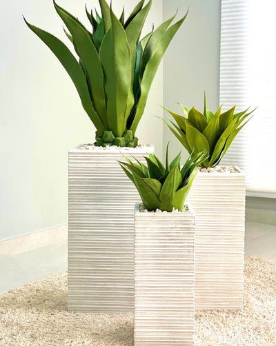 Square Grooves Fiber Clay Planter