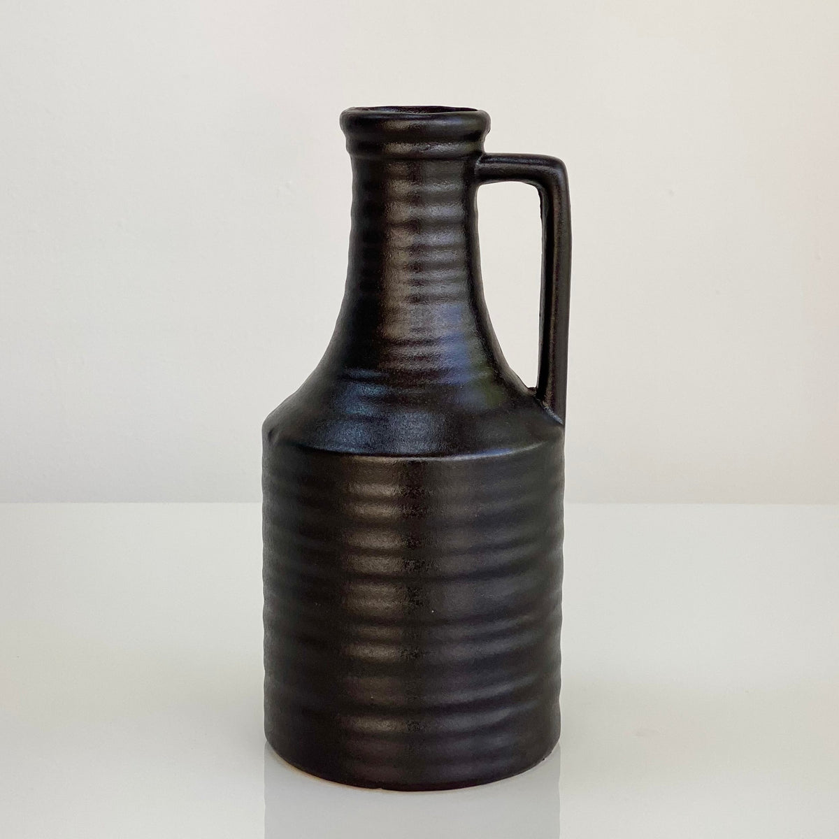 Ceramic Black Bottle Vase with Side Handle