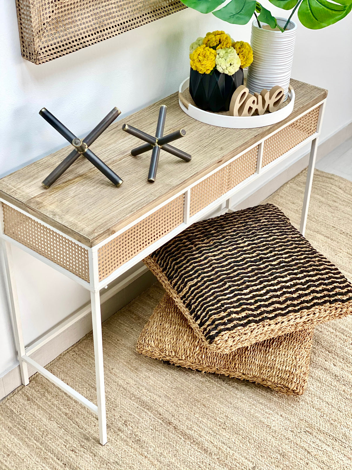 Nature Rattan Look Console White Table