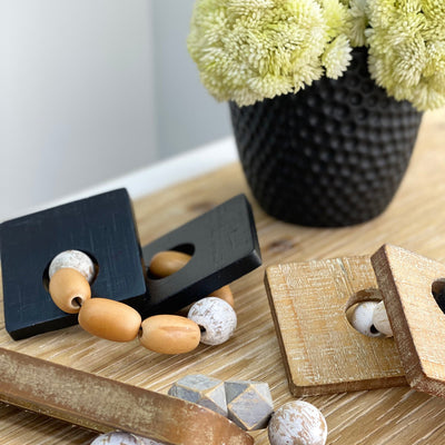 Wooden Square Black Links and Beads Decor