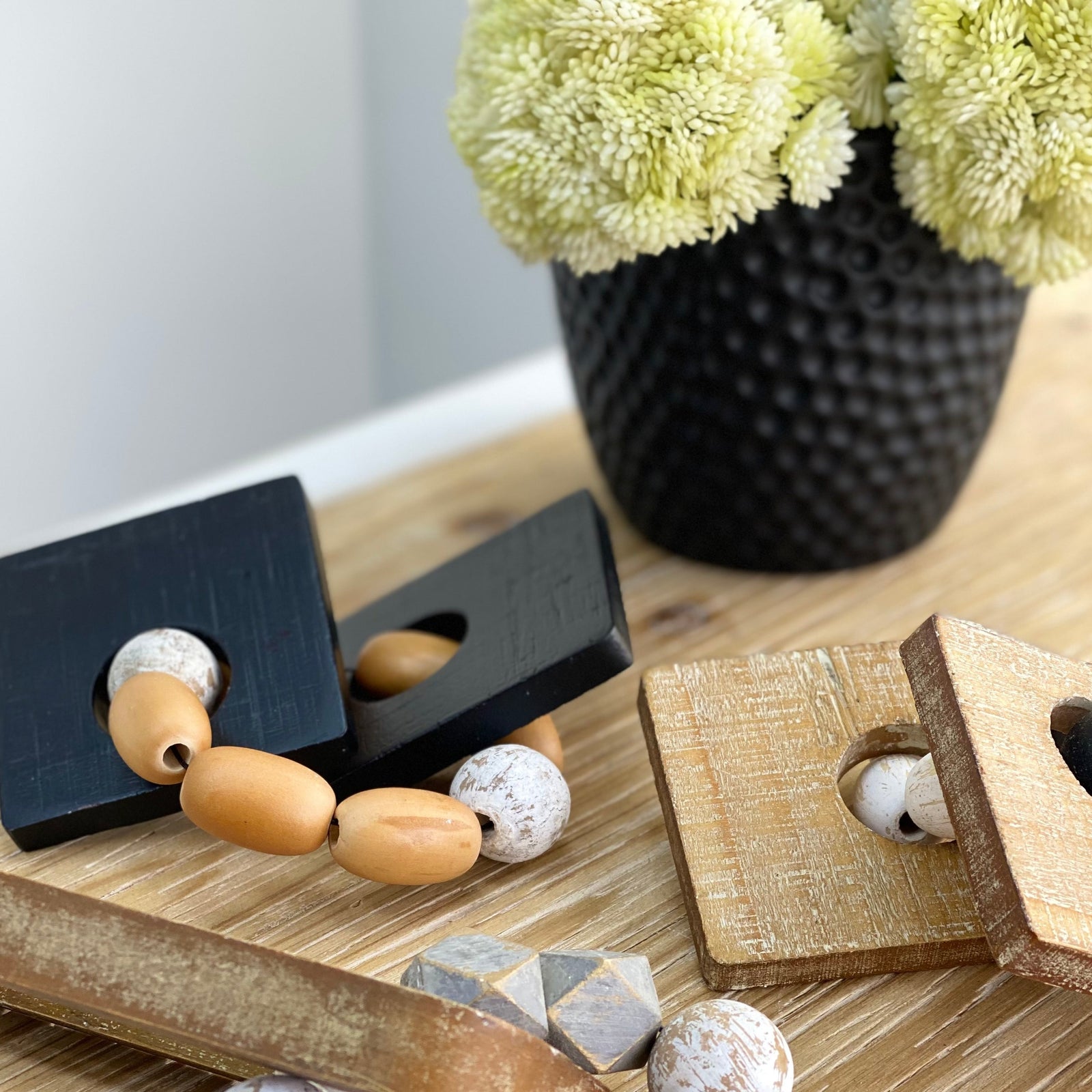 Wooden Square Natural Links and Beads Decor