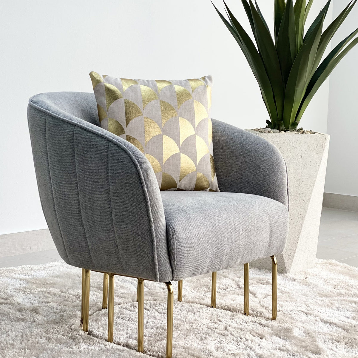 Cloe Accent Chair Gray Fabric Golden Frame