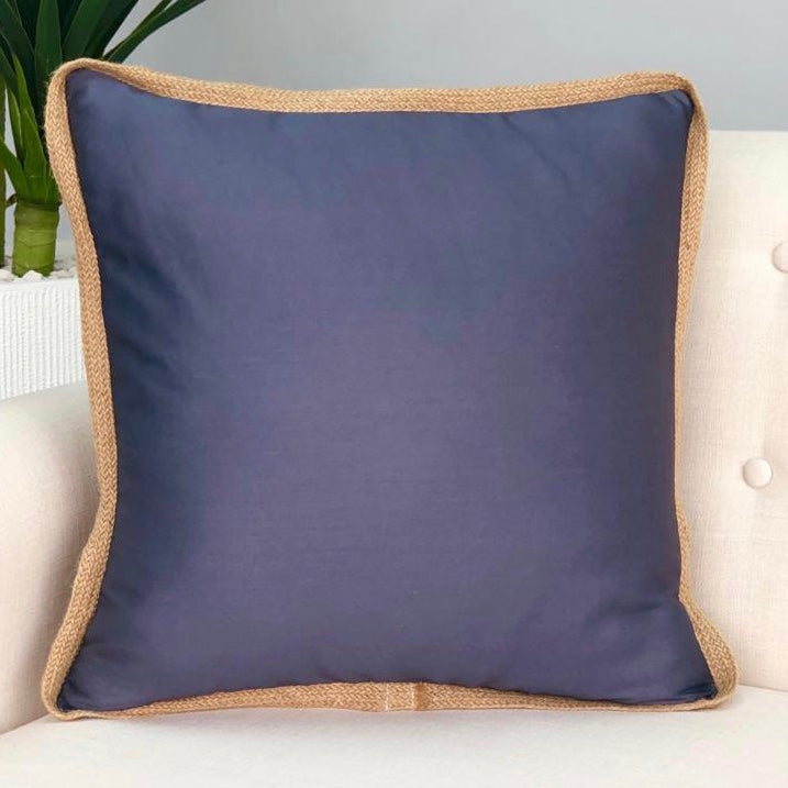Solid Charcoal Gray Jute Rim Pillow